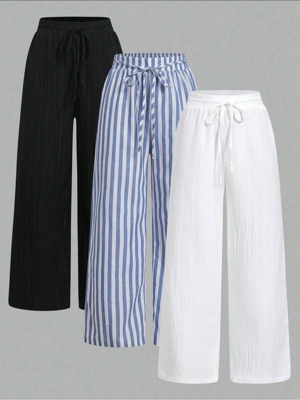SHEIN Black, Blue Stripe & White Wide-Leg Drawstring Pants size 14 1XL NWT